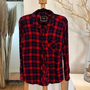 Rails plaid button down sz med. color red, black, dark navy.
